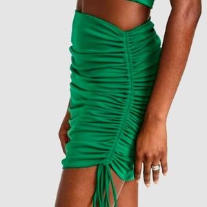 Green Ruched Mini Skirt - Flaunting Skirt